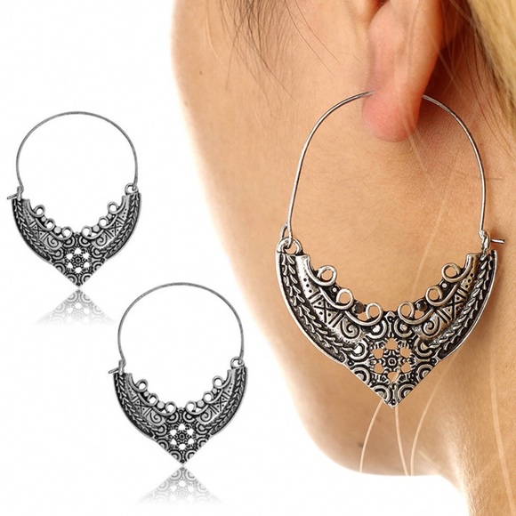 2/$20!  Silver Boho Filagree Ear Wire Earrings - Picture 2 of 8